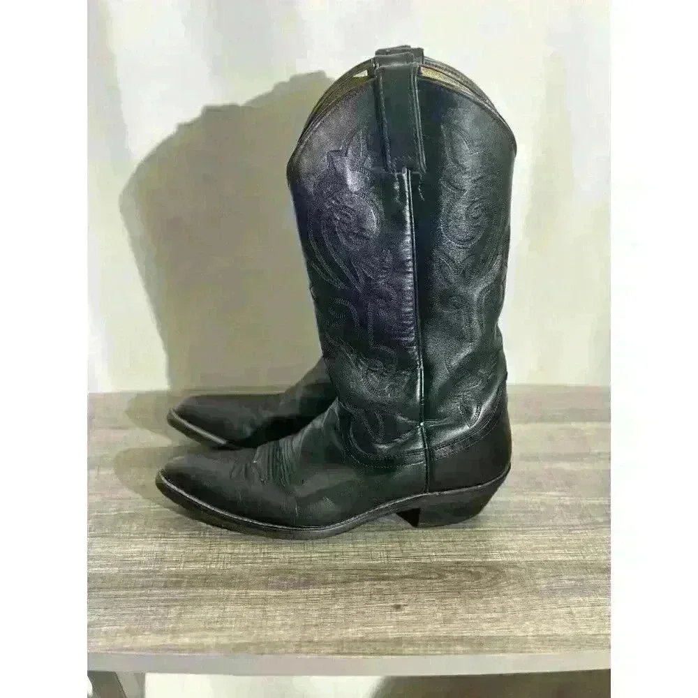 JUSTIN 6911 Black Classic Western Cowboy‎ Boots Mens 7.5